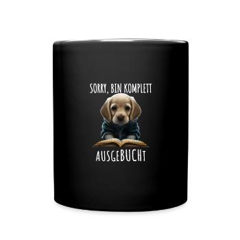 Golden Retriever Hund mit Buch Bücherwurm - Tasse einfarbig - Schwarz - Vorne