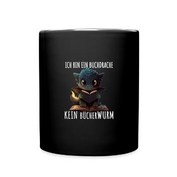 Süßer Buch Drache kein Bücherwurm - Tasse einfarbig - Schwarz - Vorne
