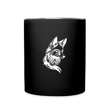 Elegant Fox Portrait in Tribal Tattoo Ink - Full Colour Mug - black - Front