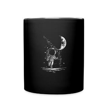 Astronaut in Unendlichkeit mit Mond - Tasse einfarbig - Schwarz - Vorne