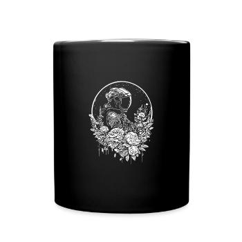 Astronaut im Vintage Blumenbeet mit Mondlicht - Tasse einfarbig - Schwarz - Vorne