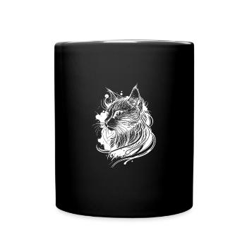 Süsse Space Katze im Tattoo Style - Tasse einfarbig - Schwarz - Vorne