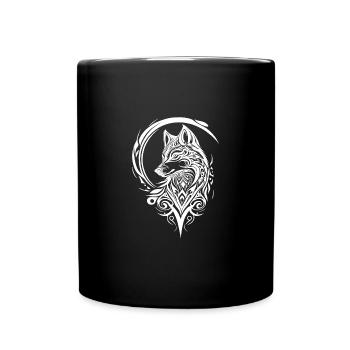 Pretty Wolf Portrait Tribal Tattoo Style - Full Colour Mug - black - Front