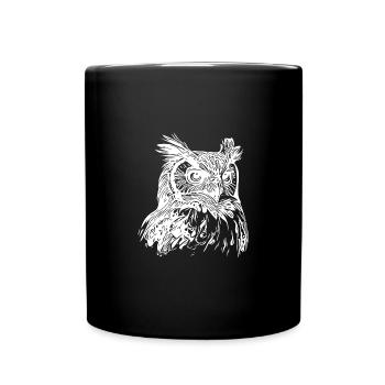 Elegante Vintage Wald Eule - Tasse einfarbig - Schwarz - Vorne