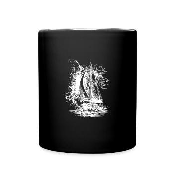 Sleek sport sailing ship with sails - Full Colour Mug - black - Front