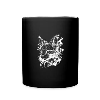 Weltraum Katze im Vintage Tattoo Style - Tasse einfarbig - Schwarz - Vorne