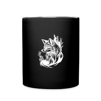 Hübscher niedlicher Tattoo Style Fuchs im Wald - Tasse einfarbig - Schwarz - Vorne