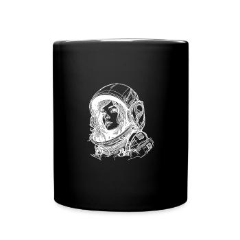Pretty astronaut with open hair in her helmet - Full Colour Mug - black - Front