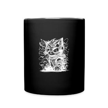 Kleine coole Space Katze Splash Tattoo Style - Tasse einfarbig - Schwarz - Vorne