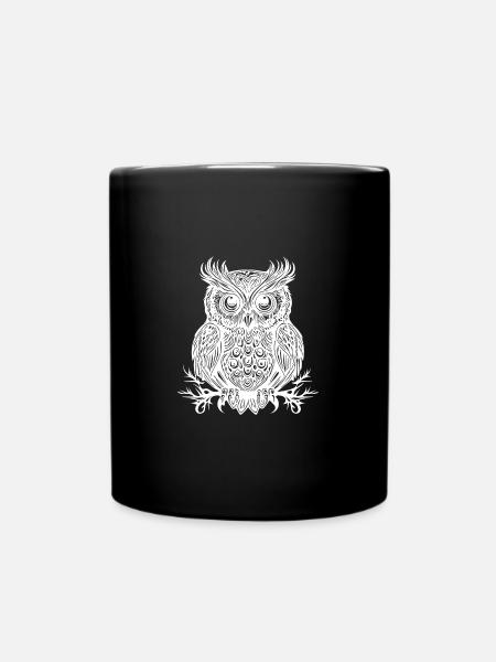 Vintage Eule mit großen Augen - Tasse einfarbig - Schwarz