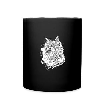 Mignon petit espace chat domestique dans le style tatouage - Mug uni - noir - Devant