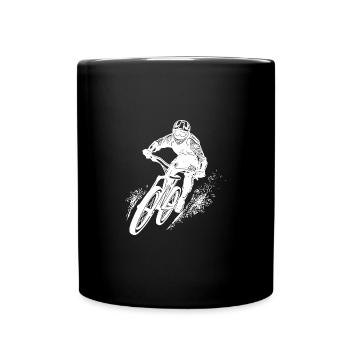 Mountain bikers with bike and helmet - Full Colour Mug - black - Front