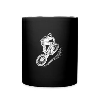 Mountain biker with downhill bike - Full Colour Mug - black - Front