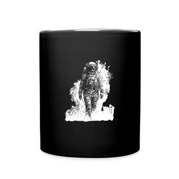 Vintage astronaut walking in moon dust nebula - Full Colour Mug - black - Front