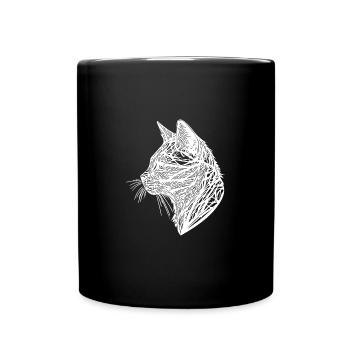Little Cat in Nature Web Lines Tattoo Style - Full Colour Mug - black - Front
