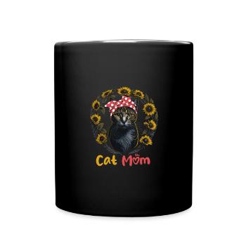 Cat mom cat sunflower cat - Full Colour Mug - black - Front