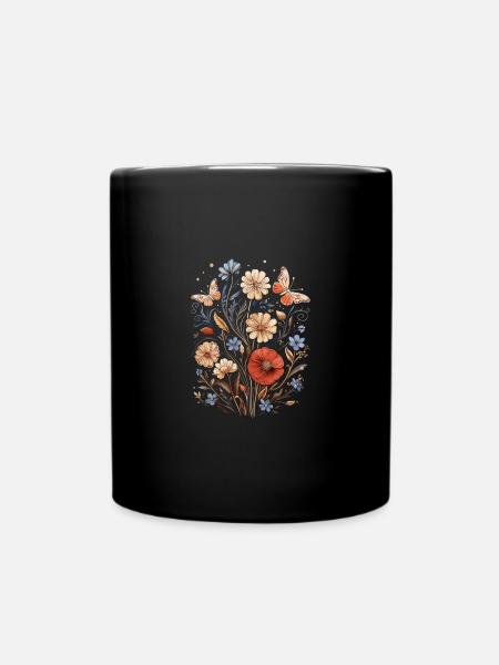 Fleurs pressées vintage et papillons Boho - Mug uni - noir