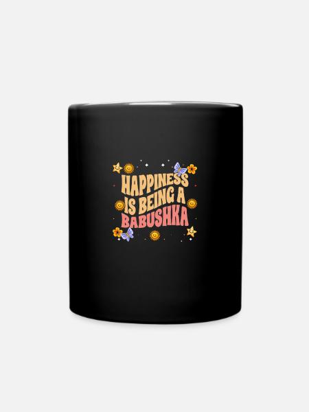 Retro Happiness Is Being A Babushka Rossiya - Full Colour Mug - black