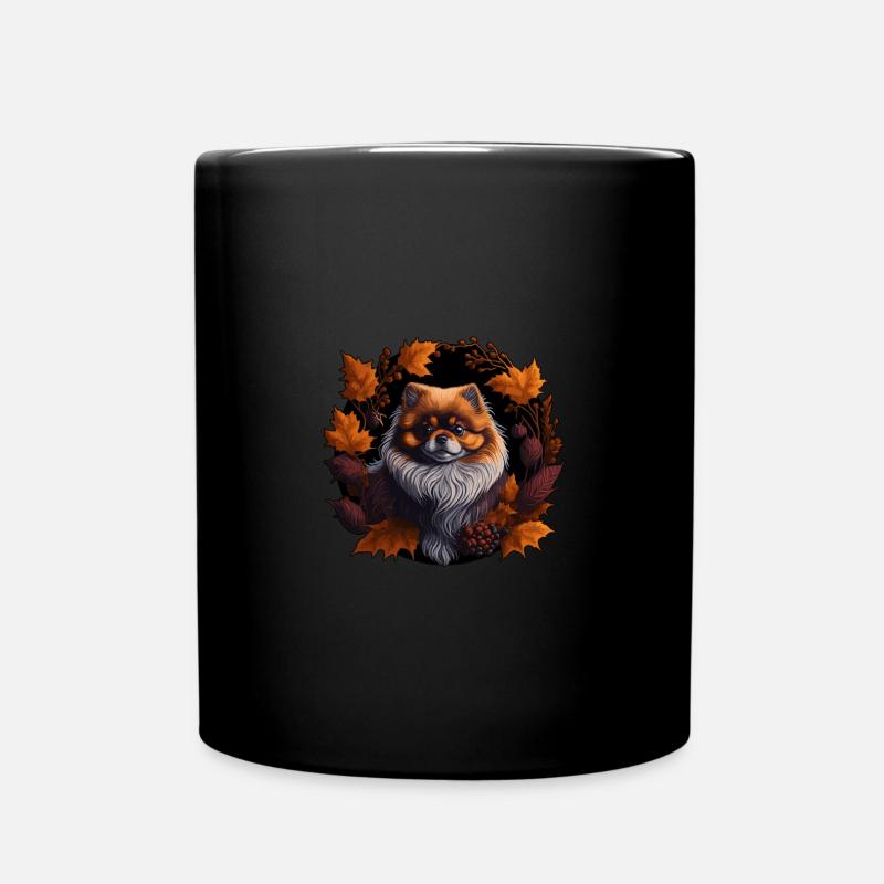 Pommerscher Hund Im Herbst Herbstblätter - Tasse einfarbig - Schwarz