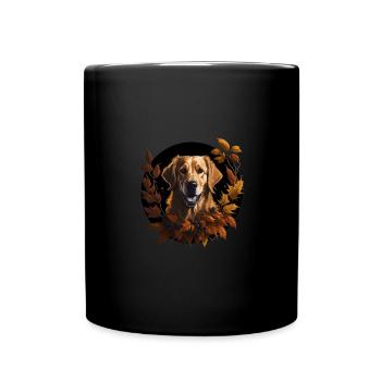 Chien Golden Retriever dans les feuilles d’automne - Mug uni - noir - Devant