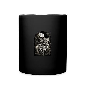 Squelette tenant un chaton paresseux costume d’Halloween - Mug uni - noir - Devant