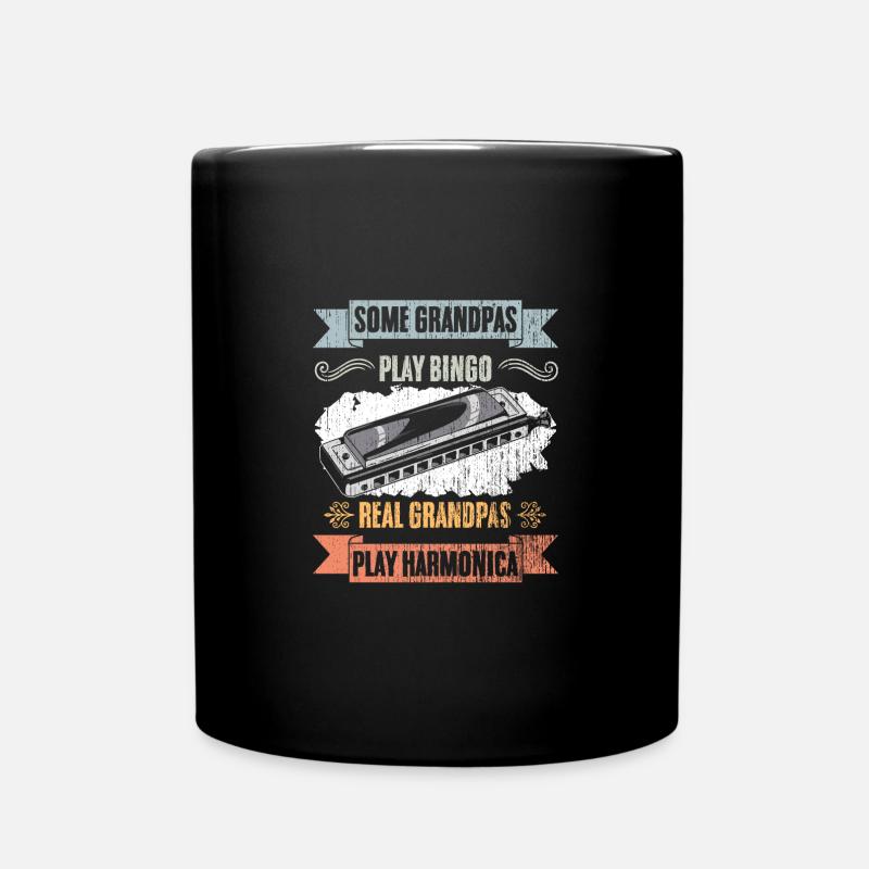 Some Grandpas Play Bingo Vintage Harmonica Lover - Full Colour Mug - black