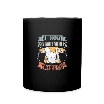 Vintage A Good Day Starts With Coffee And Cat - Tasse einfarbig - Schwarz - Vorne