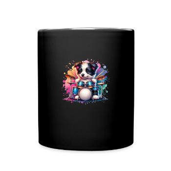 Cooler Border Collie Drummer Auftritt - Tasse einfarbig - Schwarz - Vorne