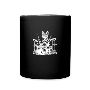 Cool Malinois Drummer Dog Design - Full Colour Mug - black - Front