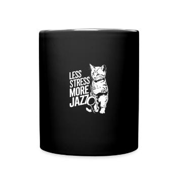 Saxophone Cat Less Stress More Jazz Cat - Full Colour Mug - black - Front