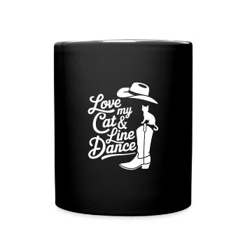 Ich liebe meine Katze und Line Dance - Tasse einfarbig - Schwarz - Vorne