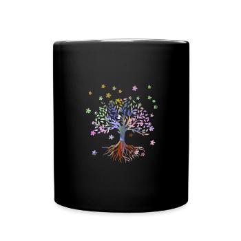Baum des Lebens ,Lebensbaum,blumen,bunt,graffiti - Tasse einfarbig - Schwarz - Vorne