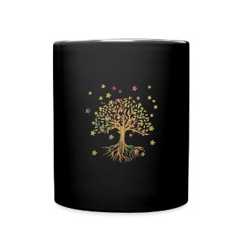 Baum des Lebens ,Lebensbaum,blumen,gold,blume - Tasse einfarbig - Schwarz - Vorne