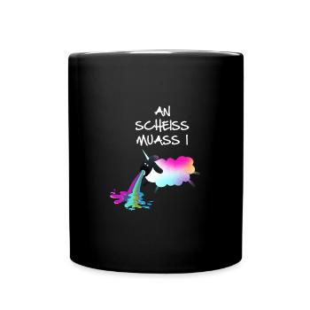 An scheiss muass i,schaf,regenbogen, kotzen - Tasse einfarbig - Schwarz - Vorne