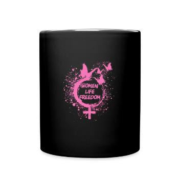 woman life freedom, schmetterlinge,iran,rosa - Tasse einfarbig - Schwarz - Vorne