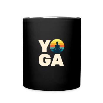 Regenbogen-Retro-Schriftzug Yoga mit Ornamenten - Tasse einfarbig - Schwarz - Vorne