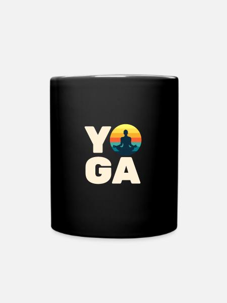 Lettrage rétro arc-en-ciel Yoga avec ornements - Mug uni - noir