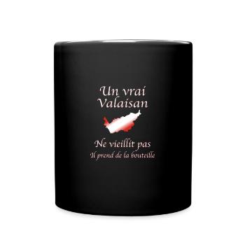 Un vrai valaisan bouteille - Mug uni - noir - Devant