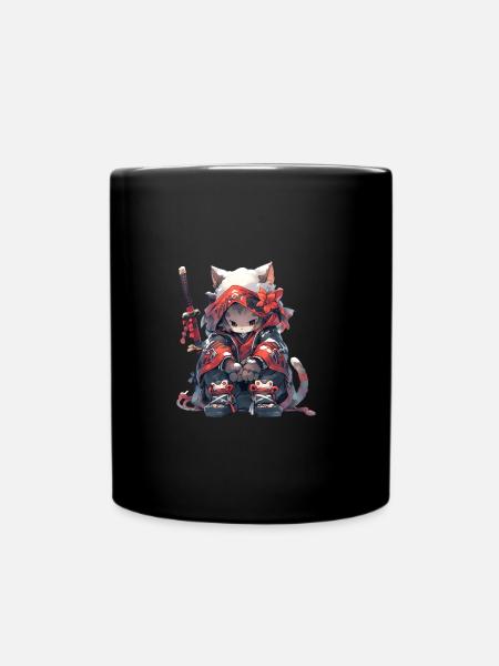 Cute Samurai Cat - Tasse einfarbig - Schwarz