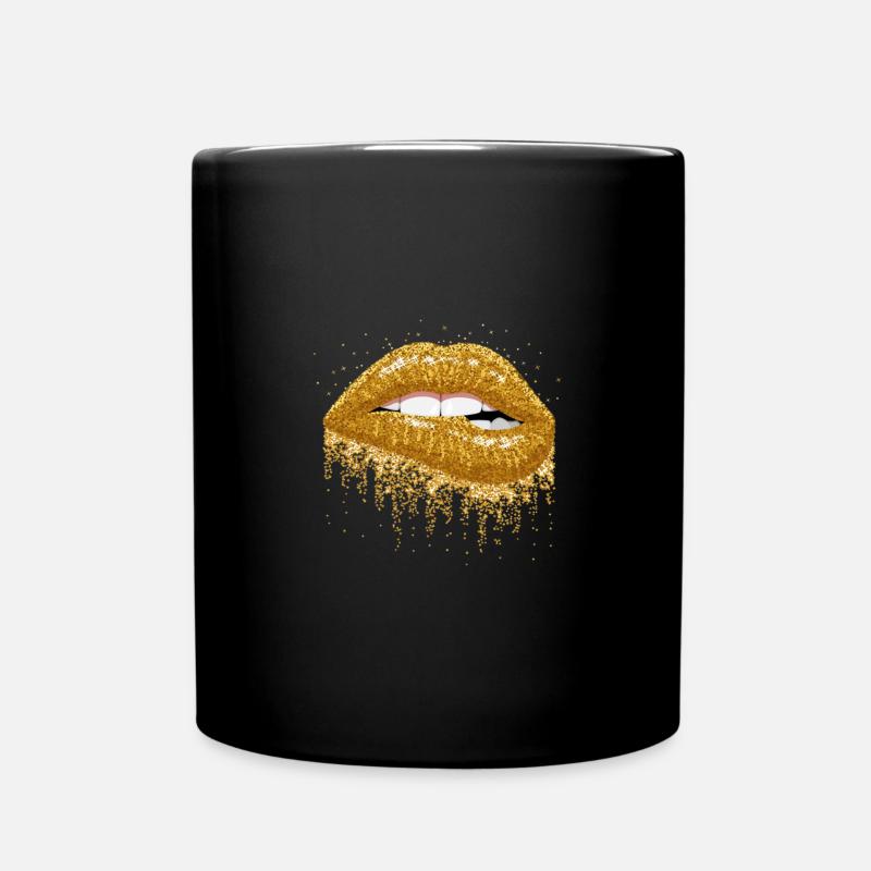 Goldglitzer Lippenkunst - Tasse einfarbig - Schwarz