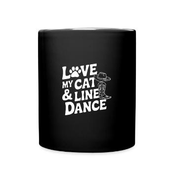 Ich liebe meine Katze und Line Dance - Tasse einfarbig - Schwarz - Vorne