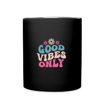 GOOD VIBRATIONS RETRO HIPPIE LOVE 70s GIFT - Full Colour Mug - black - Front
