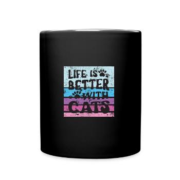 MIEUX VIVRE AVEC LES CHATS PUSSY MIEZ DICTONS MOTIFS - Mug uni - noir - Devant