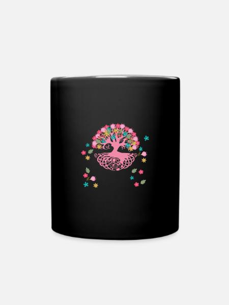 Arbre de Vie,Runes,Celtiques,Arbre de Vie,Fleurs - Mug uni - noir