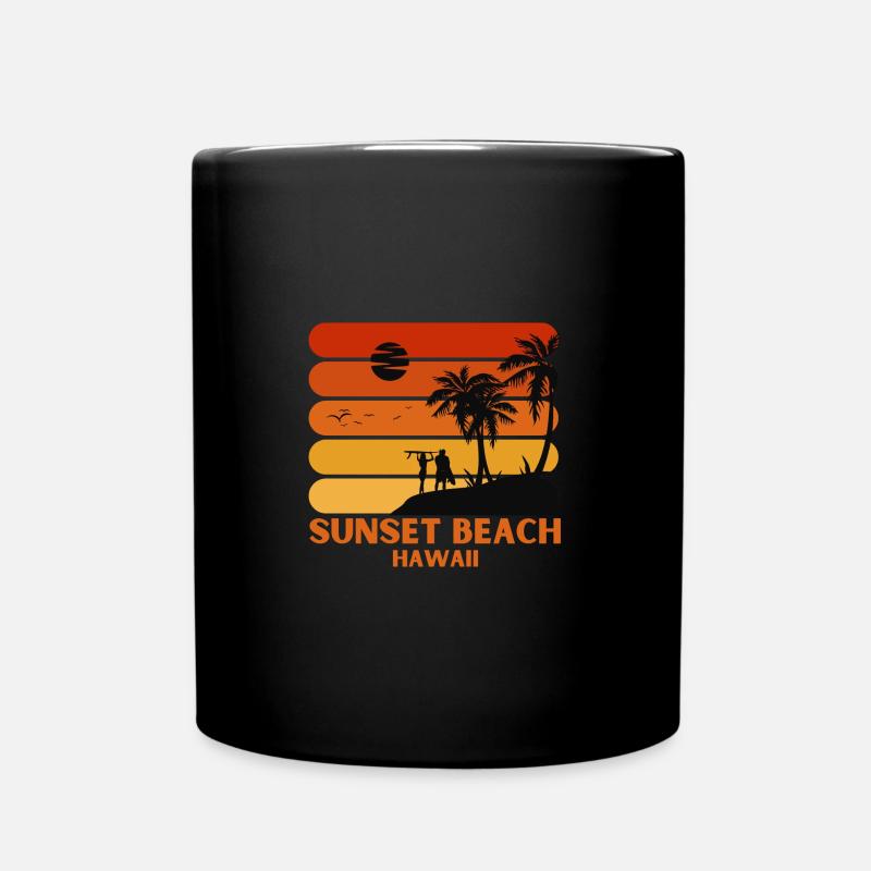 Surfing Vintage Sunset Beach Hawaii Retro Surf - Mug uni - noir