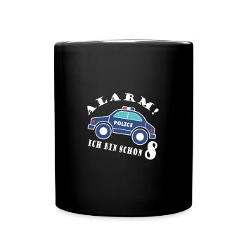 Alarm ich bin schon 8 Polizei - Tasse einfarbig - Schwarz - Vorne
