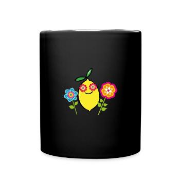 citron, citron, fleurs, fleur, rétro, vintage - Mug uni - noir - Devant