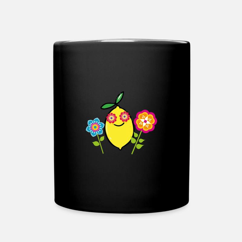 zitronen,zitrone, Blumen, Blume, retro,vintage - Tasse einfarbig - Schwarz
