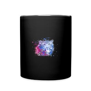 léopard, chat, chat sauvage, graffiti, peinture, bleu - Mug uni - noir - Devant