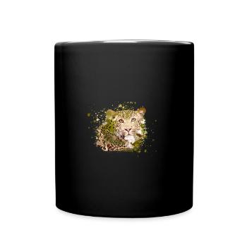 léopard, chat, chat sauvage, graffiti, peinture, beige - Mug uni - noir - Devant